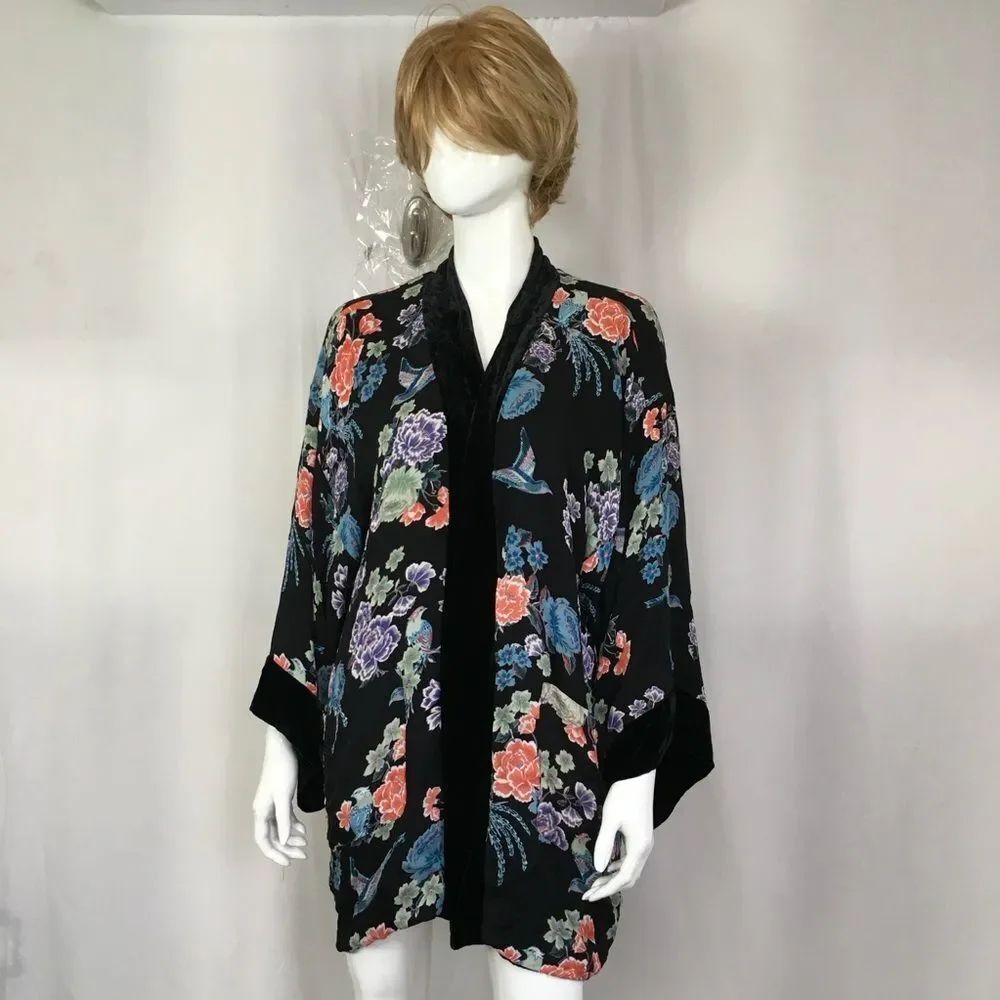 NEW Johnny Was Black Yuen Po Garden Floral Reversible Jacket Size XL